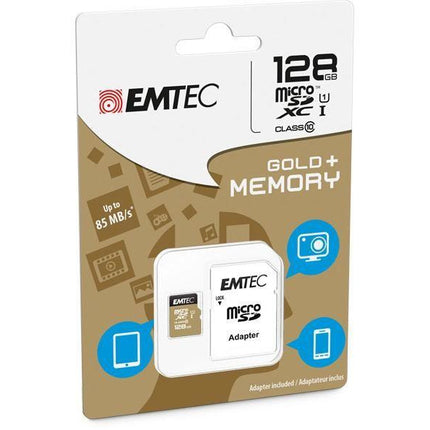 Emtec MicroSDXC 128GB + Adapter CL10 Gold+ UHS-I 85MB/s zwart/goud