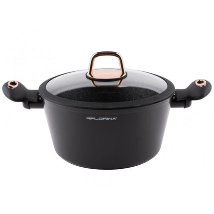 Florina Rosé Limited Edition kookpan met glazen deksel 4,1L 24cm zwart / rosé goud
