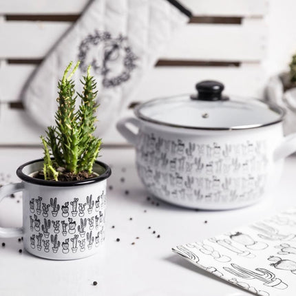 Emalia "Cactus" kookpan met deksel 22 cm 5.3L emaille wit