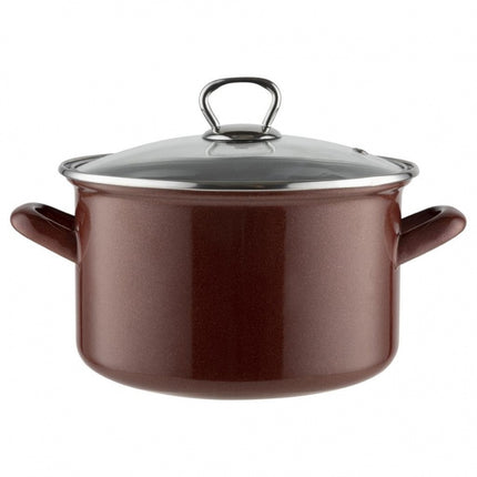 Emalia Marigold Red 16 cm 2L emaille kookpan met glazen deksel rood