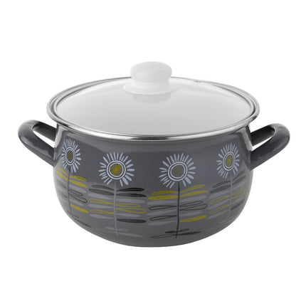 Emalia Blossom Bloesem geëmailleerde retro kookpan met glazen deksel 22 cm 5.3 Liter grijs