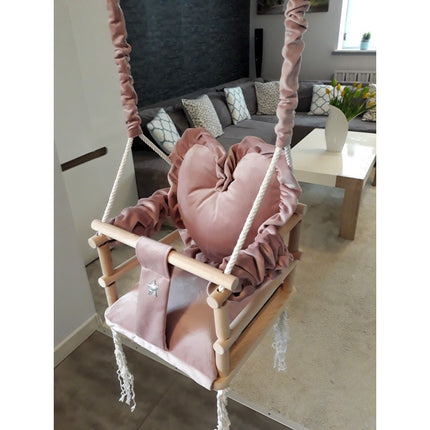 Luxe houten 3 in 1 handgemaakte roze meegroei babyschommel en Kinderschommel met hartvormig kussen