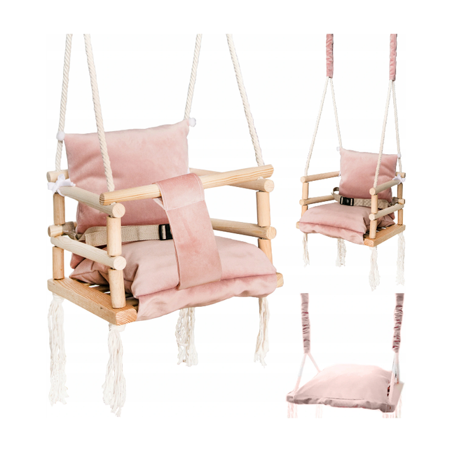 Luxe houten 3 in 1 roze meegroei baby schommel en Kinder schommel – Baby swing – Schommel die meegroeit met je kindje - Schommelstoel - Schommels - handgemaakt