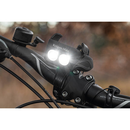Kruger & Matz XT 50 fietstelefoonhouder met LED verlichting, powerbank 2000mAh en elektrische fietsbel