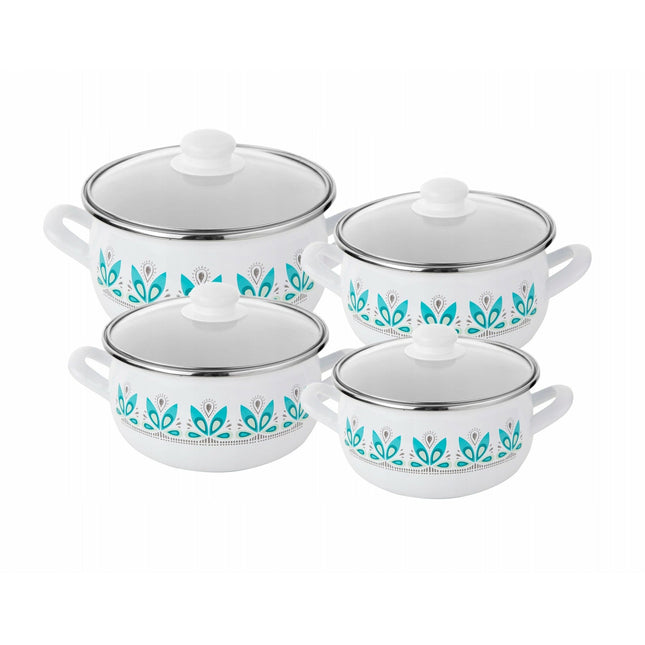 Emalia Vintage retro Camellia 8 delige emaille pannenset - geschikt voor inductie