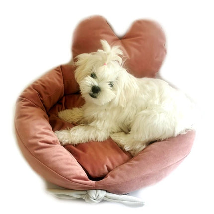 Handgemaakte luxe honden of kattenmand 45 x 45 cm inclusief hartvormig kussen velvet donkerblauw