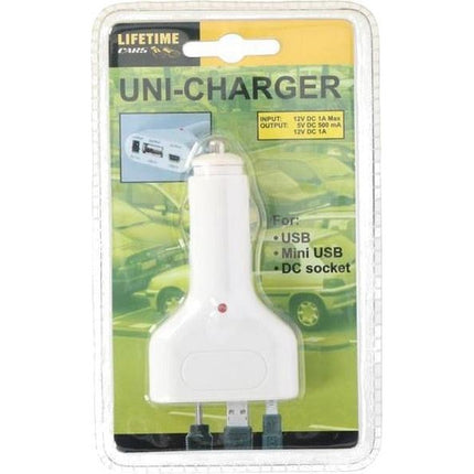 Lifetime Cars autolader USB 12/24 Volt 1 Ampère wit