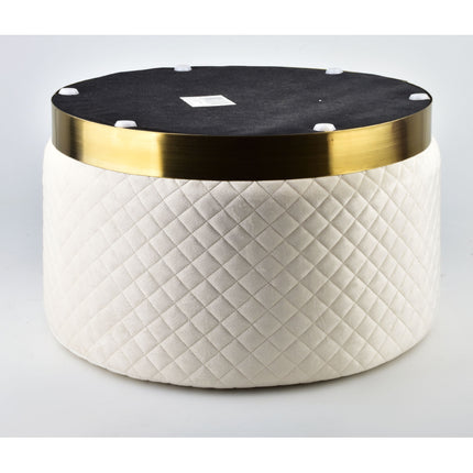 Mondex cilinder vormige poef Lily beige met gouden rand 50 x 30 cm - Maximaal 100 kg