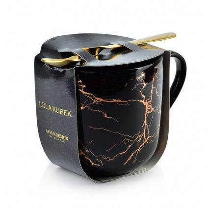 Affekdesign Lola Marble porseleinen mok met marmer look en lepel 480ml zwart