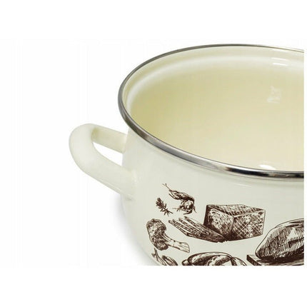 Meyerhoff vintage bruin creme 8 delige emaille pannenset - geschikt voor inductie - kookpannenset.nl