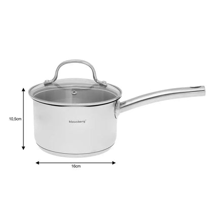 Klausberg 7210 steelpan/sauspan met deksel en maatverdeling 16 cm 1.8L