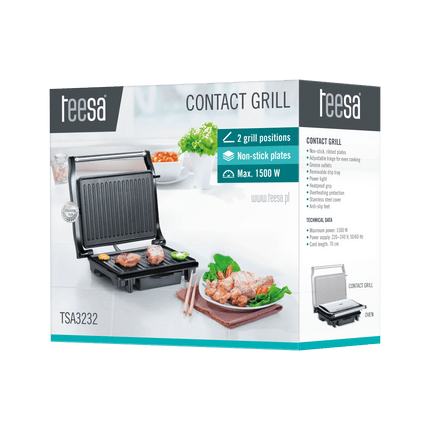 Teesa elektrische contact/ panini grill 1500 Watt RVS TSA3232
