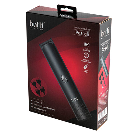 Botti Pascali draadloze haar- en baardtrimmer met 4 opzetstukken 0.5 tot 12mm grijs