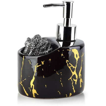 Affekdesign Cristie zeepdispenser / zeeppompje keramiek marmer look 9 x 11 x 15 cm zwart / goud