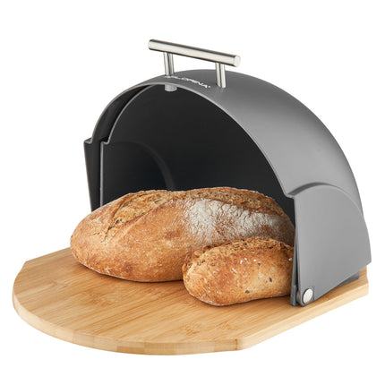 Florina Helmet moderne zwarte broodtrommel met rolklep compact formaat 37 x 26.5 x 20 cm polystyreen / Bamboe