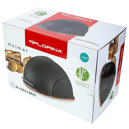 Florina Helmet moderne zwarte broodtrommel met rolklep compact formaat 37 x 26.5 x 20 cm polystyreen / Bamboe