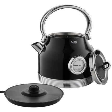 Botti Royal Line professionele waterkoker met thermometer klassiek design 1.7L 2200W zwart/zilver
