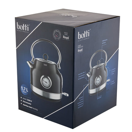 Botti Royal Line professionele waterkoker met thermometer klassiek design 1.7L 2200W zwart/zilver