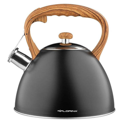 2de kansje Florina Frank fluitketel RVS mat zwart / bruin 2.5 Liter - ook geschikt voor inductie