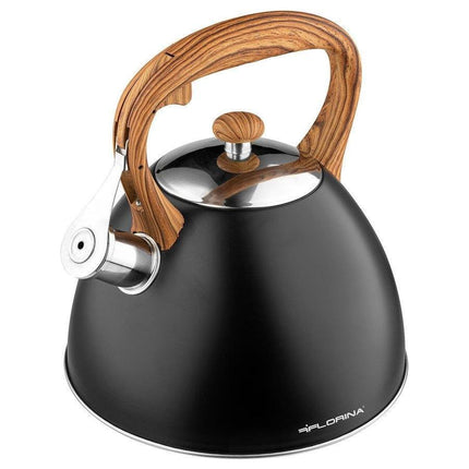 2de kansje Florina Frank fluitketel RVS mat zwart / bruin 2.5 Liter - ook geschikt voor inductie