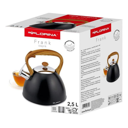 2de kansje Florina Frank fluitketel RVS mat zwart / bruin 2.5 Liter - ook geschikt voor inductie