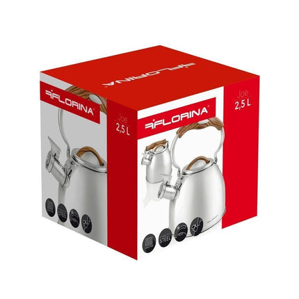 Florina Joe fluitketel geborsteld RVS zilver / bruin 2.5 Liter - ook geschikt voor inductie