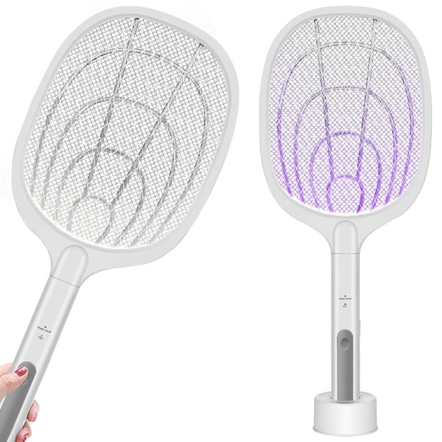 Oplaadbare UV lamp en elektrische vliegenmepper met standaard 2 in 1 – Wit