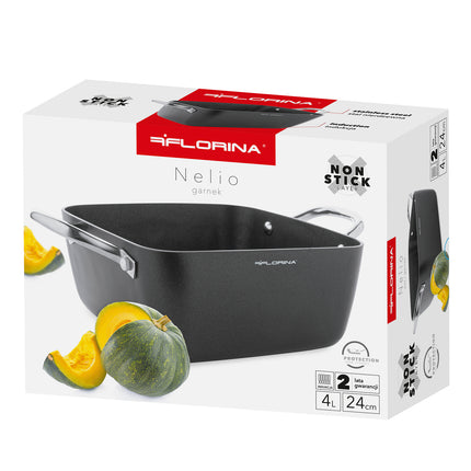 Florina Nelio vierkante kookpan braadpan 24 x 24 cm aluminium 4 Liter mat zwart - geschikt voor inductie