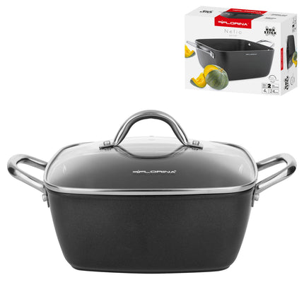Florina Nelio vierkante kookpan braadpan 24 x 24 cm aluminium 4 Liter mat zwart - geschikt voor inductie