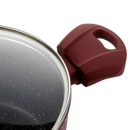Florina Casanova aluminium kookpan met 3-laags coating inclusief glazen deksel 20 cm 2.4 liter stone look rood