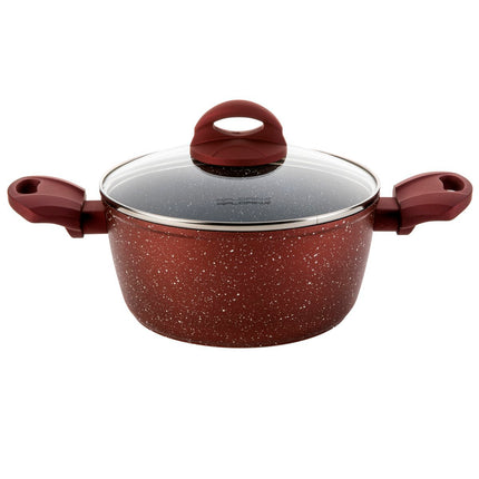 Florina Casanova aluminium kookpan met 3-laags coating inclusief glazen deksel 20 cm 2.4 liter stone look rood