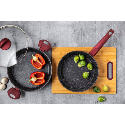 Florina Casanova aluminium kookpan met 3-laags coating inclusief glazen deksel 20 cm 2.4 liter stone look rood
