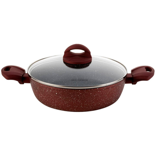 Florina Casanova aluminium hapjespan met 3-laags coating inclusief glazen deksel 24 cm 2.3 liter stone look rood