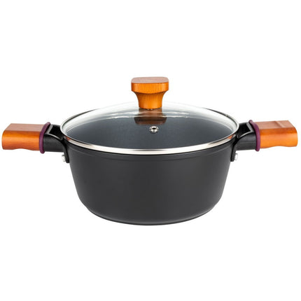 Florina Natura Line kookpan met 3-laags keramische coating en glazen deksel 20cm 2,2L mat zwart / bruin