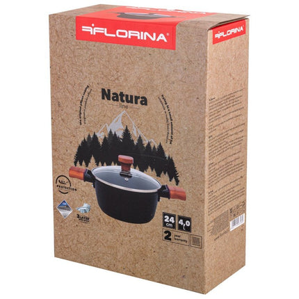Florina Natura Line kookpan met 3-laags keramische coating en glazen deksel 24cm 3,9L mat zwart / bruin
