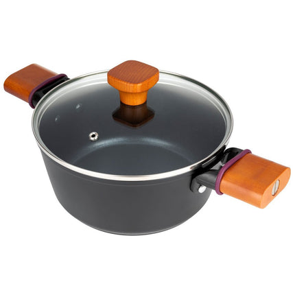 Florina Natura Line kookpan met 3-laags keramische coating en glazen deksel 24cm 3,9L mat zwart / bruin