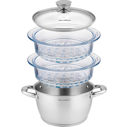 Florina stima professionele stoompan 4-delig RVS geschikt voor alle warmtebronnen ∅ 20 cm zilver