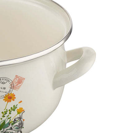 Emalia retro haan rooster geëmailleerde vintage kookpan 16 cm 2.2 Liter crème / rood