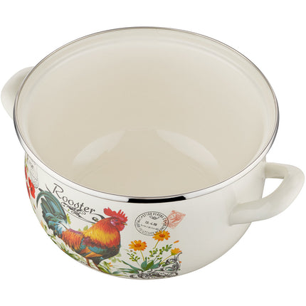 Emalia retro haan rooster geëmailleerde vintage kookpan 16 cm 2.2 Liter crème / rood