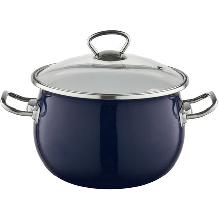 Emalia Berry 22 cm 4.25L retro geëmailleerde exclusieve kookpan met glazen deksel marineblauw