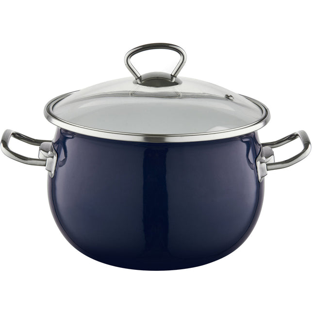 Emalia Berry 22 cm 4.25L retro geëmailleerde exclusieve kookpan met glazen deksel marineblauw