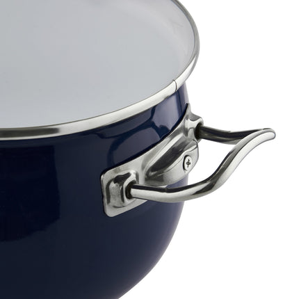 Emalia Berry 22 cm 4.25L retro geëmailleerde exclusieve kookpan met glazen deksel marineblauw