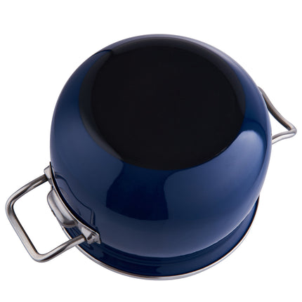Emalia Berry 22 cm 4.25L retro geëmailleerde exclusieve kookpan met glazen deksel marineblauw