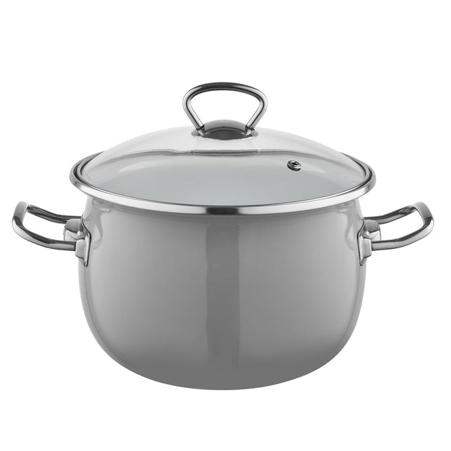 Emalia Berry 22 cm 4.25L retro geëmailleerde exclusieve kookpan met glazen deksel grijs