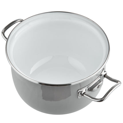 Emalia Berry 22 cm 4.25L retro geëmailleerde exclusieve kookpan met glazen deksel grijs
