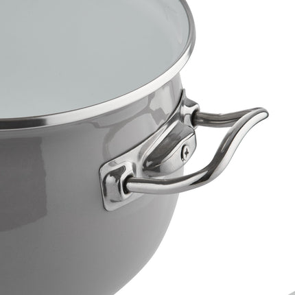 Emalia Berry 22 cm 4.25L retro geëmailleerde exclusieve kookpan met glazen deksel grijs