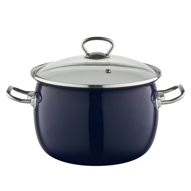 Emalia Berry 24 cm 5L retro geëmailleerde exclusieve kookpan met glazen deksel marineblauw