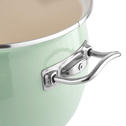 Emalia Berry 24 cm 5L retro geëmailleerde exclusieve kookpan met glazen deksel mint groen