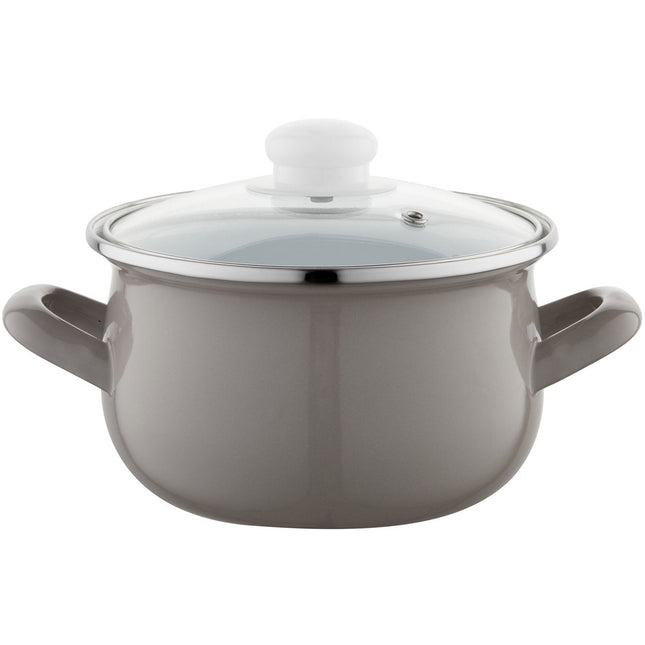 Emalia Capri retro taupe lichtgrijs klassieke geëmailleerde kookpan met glazen deksel 22 cm - 5.3L
