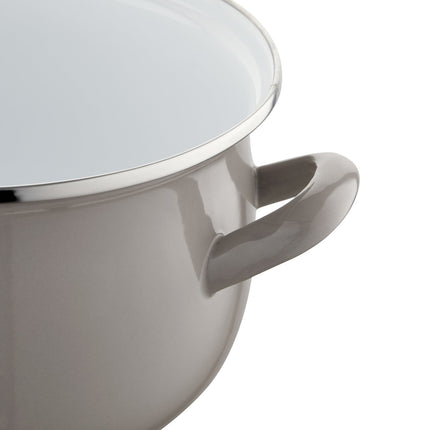 Emalia Capri retro taupe lichtgrijs klassieke geëmailleerde kookpan met glazen deksel 18 cm - 3.0L